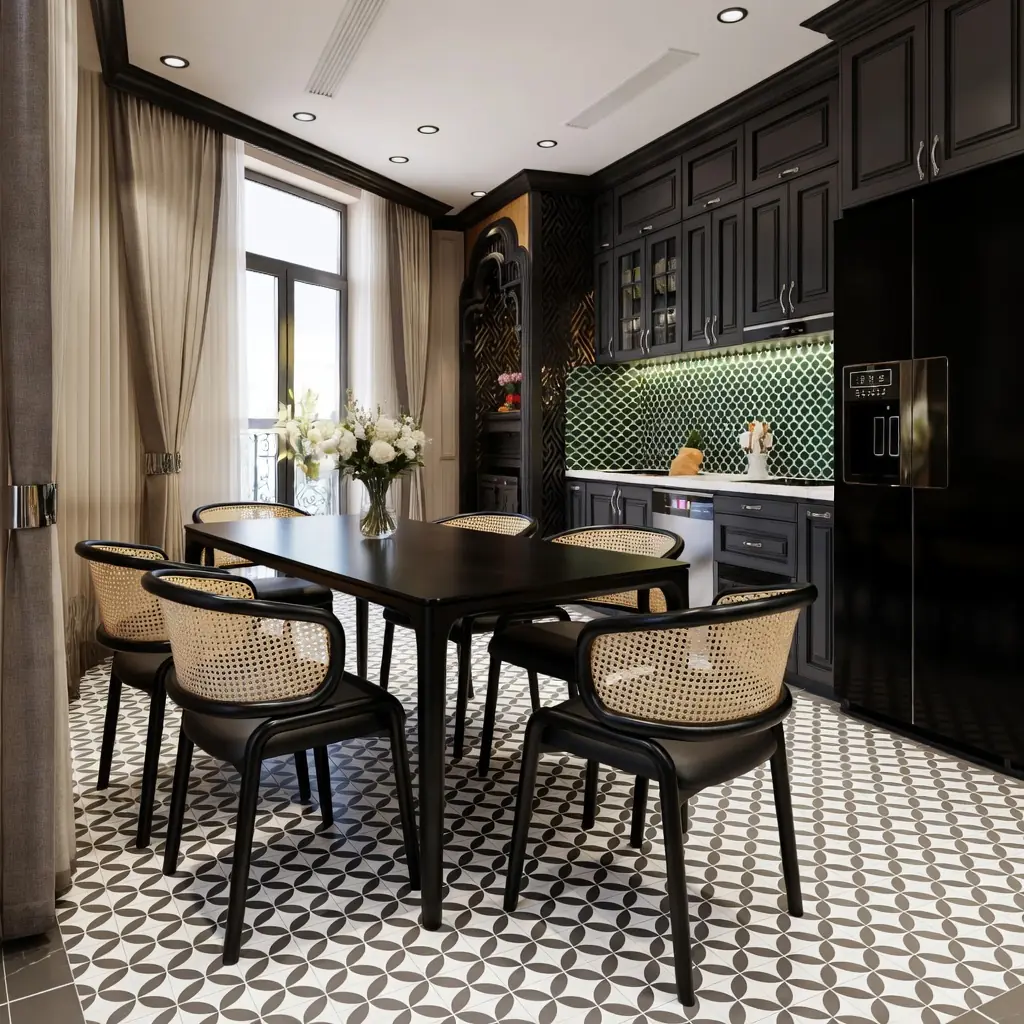 Bộ bàn ăn gỗ tự nhiên phong cách Indochine 1